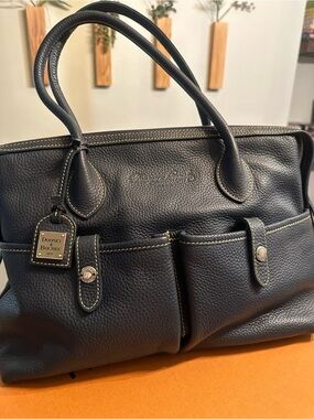 Dooney & Bourke Black Pebbled Leather Tote with Front Pockets